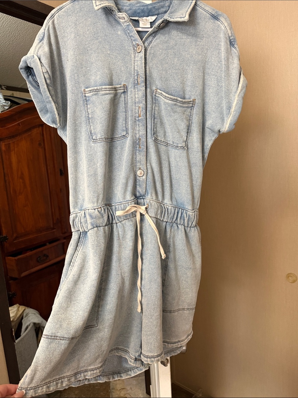 Natural Reflections Light Blue Denim-Style Drawstring Romper